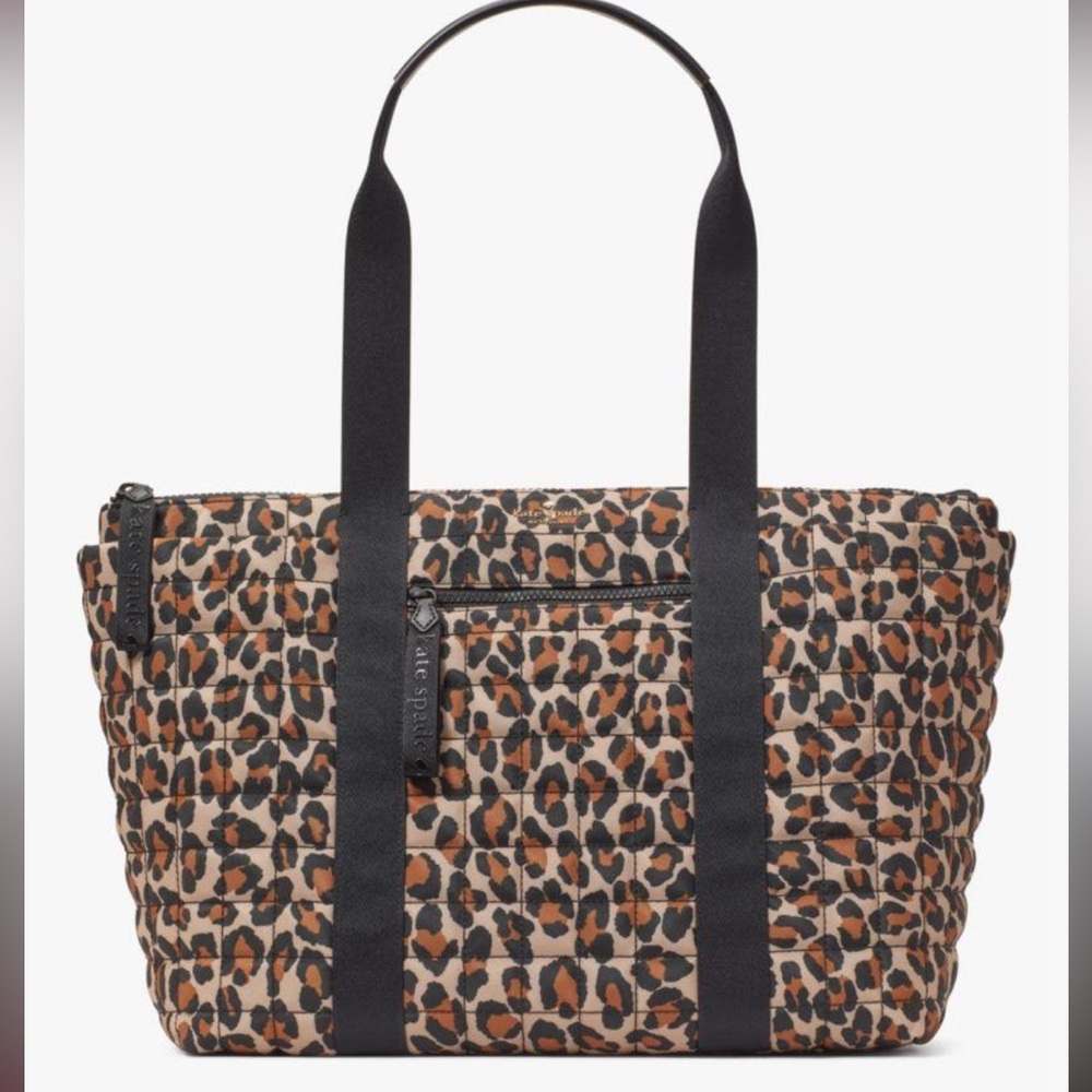 ♠️Kate Spade Camden Quilted  Leopard Print Tote Bag with Black Straps - like New